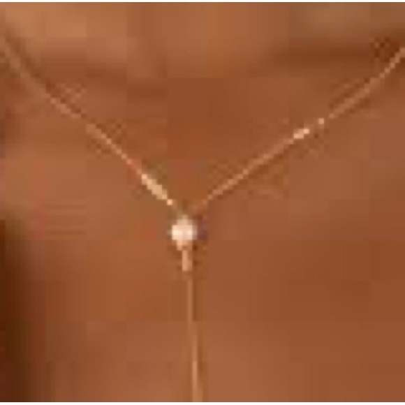 Delicate Gold Lariat Pearl Cluster Necklace - Picture 2 of 4